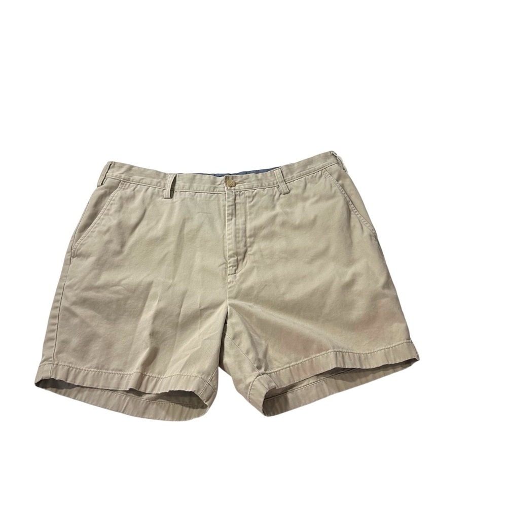 Nautica Flat Front Mens Dark Beige Khaki Chino Deck Shorts Sz 36x6 100% Cotton